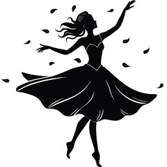 Obraz premium Petal-Layered Gown Vector Silhouette | Playful Hop Pose | EPS 10 Scalable