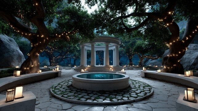 Serene evening courtyard gazebo