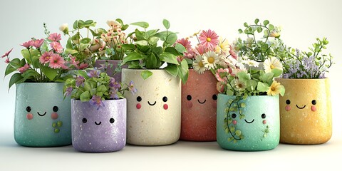 Charming Happy Face Plant Pots Cute Springtime Decor