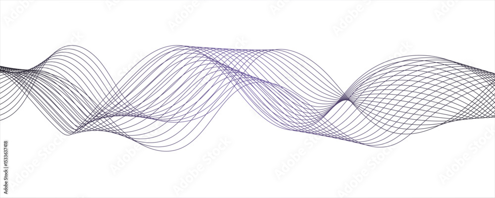 Poster abstract minimalistic wave pattern composed of smooth, porple gradient curves on a white background.