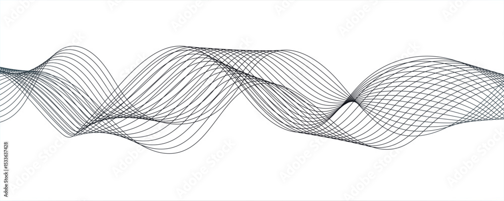 Poster abstract minimalistic wave pattern composed of smooth, grey gradient curves on a white background.fr