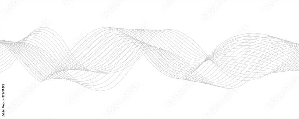 Poster abstract minimalistic wave pattern composed of smooth, grey gradient curves on a white background.fr
