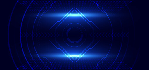 Hi tech blue element on dark blue background with lighting effect. Technology futuristic concept.