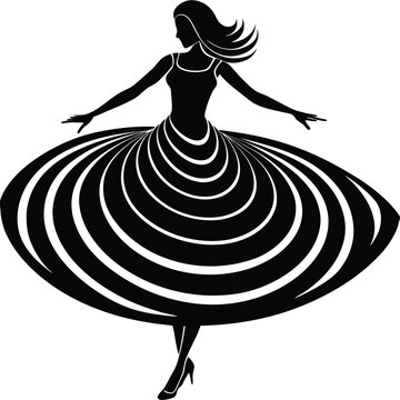 Spiral Flare Dress Vector Silhouette | One-Foot Spin Pose | EPS 10 Scalable
