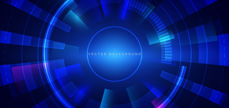 Circle neon blue and pink light ray on black background. Futuristics technology concept.