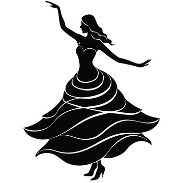 Wave-Layered Gown Vector Silhouette | One-Foot Twirl Pose | EPS 10 Scalable
