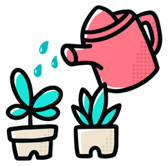 Vector Illustration of Watering Can and Potted Plants