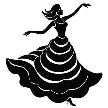 Wave-Layered Gown Vector Silhouette | One-Foot Twirl Pose | EPS 10 Scalable