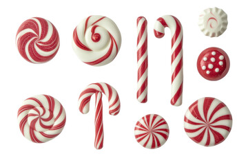 Fototapeta premium Collection of striped red and white candy showcased on a clean surface, perfect for festive occasions, parties, or sweet displays that evoke holiday cheer
