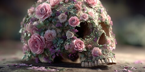 Stunning Skull Adorned with Roses A Captivating Visual Masterpiece
