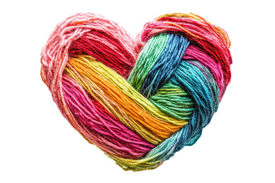 Colorful heart made from intertwined red and vibrant threads representing love and creativity crafted by skilled hands