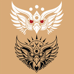 Fototapeta premium Owl with eagle wings tribal tattoo vector design emblem symbol