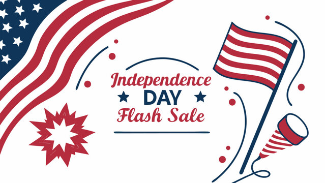 Independence day flash sale design with american flag, burst, flag, and party popper illustration design