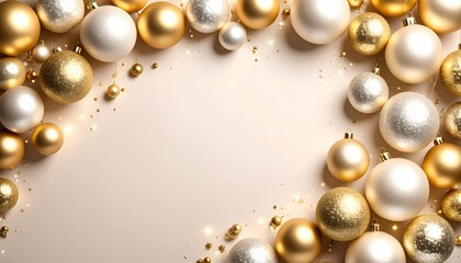Festive holiday decorations home image of gold and white ornaments elegant setting close-up view celebration concept