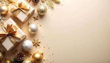 Festive gift arrangement holiday celebration image indoor setting top view joyful atmosphere