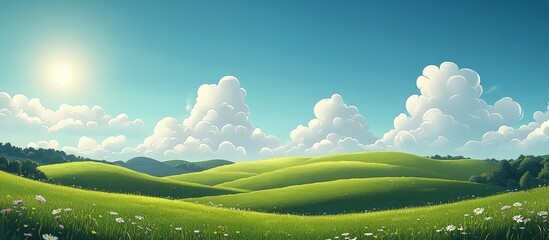 Obraz premium Sunny meadow landscape with rolling hills