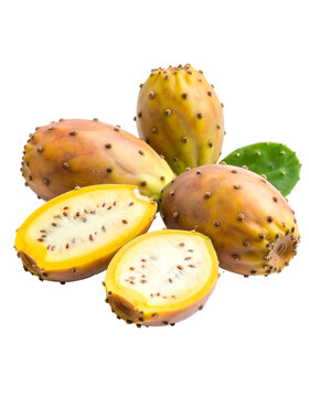 Naklejki Fresh prickly pear cacti fruits, showcasing their unique texture and color, along with a paddle, on a clear PNG background.