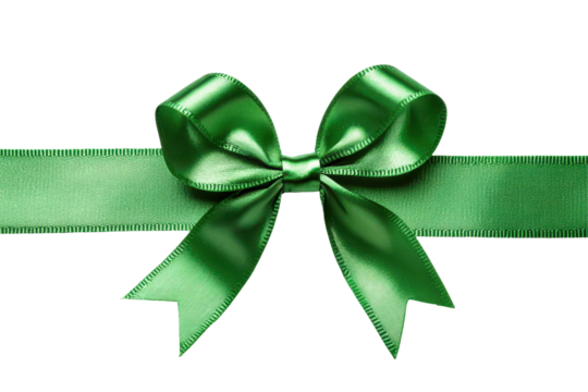 Green Christmas ribbon on white background adds festive charm during holiday season for decorating gifts, trees, and wreaths in true seasonal spirit