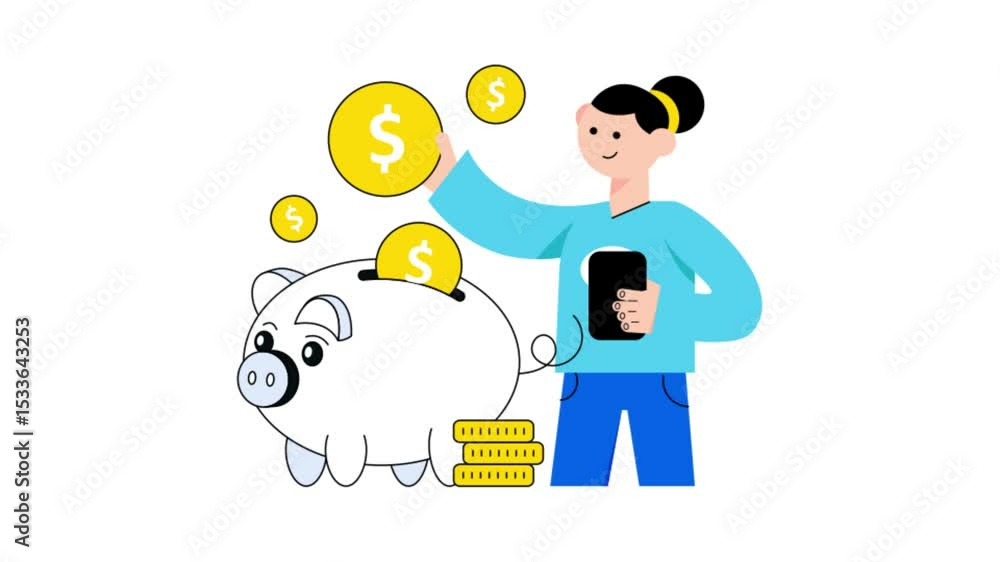 Poster piggy saving 2d flat animations.