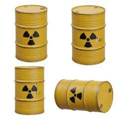 Radioactive Waste Yellow Barrels Industrial Hazard Safety Warning Symbol Toxic Material Container, transparent background