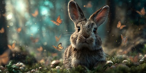 Enchanted Forest Rabbit A Mystical Creature in a Dreamlike Setting