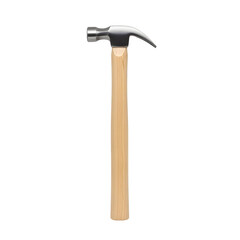 A close-up view of a classic claw hammer with a wooden handle against a transparent background ideal for construction DIY and tool projects