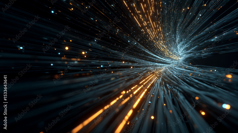 Poster virtual reality data stream tunnel, glowing wires and code. virtual abstract fantasy cyber reality r