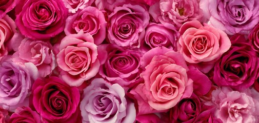 Close-up view of many vibrant roses.