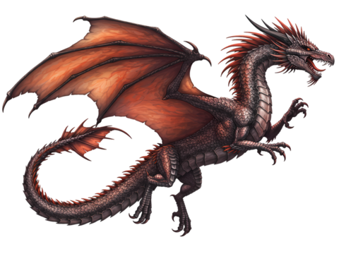 Majestic Red Dragon: Fantasy Creature Art, Mythological Beast Illustration on white background