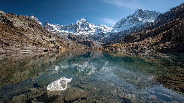 Litter in Alpine Lake with Stunning Snowy Mountain Reflection - Powered by Adobe