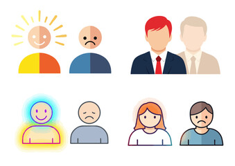 Illustration of two figures with emotional contrast, one glowing and one faded, symbolizing feelings