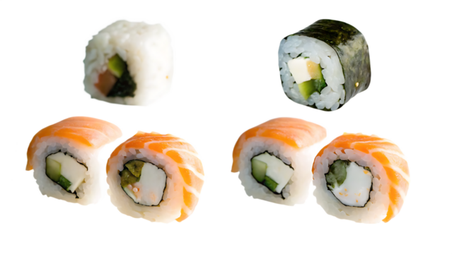 different types of sushi isolated on white background PNG ,ai generated