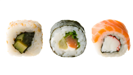 different types of sushi isolated on white background PNG ,ai generated