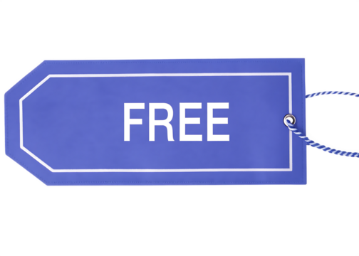 Blue free tag isolated on a white background png