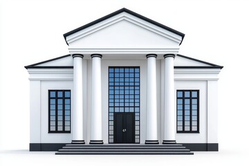 Grand Neoclassical Building with White Facade and Black Windows