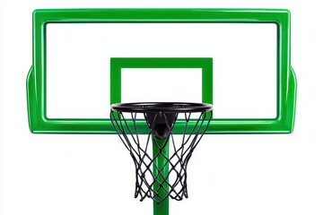 Green Basketball Hoop and Net on White Background