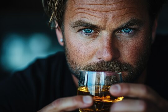 Close-up of man drinking amber liquid (1)