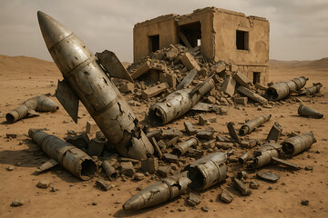 The debris of a rocket that is no longer active after exploding in the desert