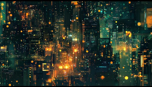 Futuristic city lightscape at night.