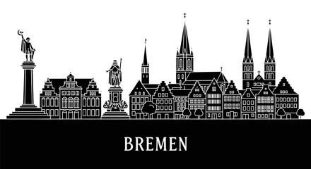 Fototapeta premium Bremen Germany Skyline Black and White Vector.