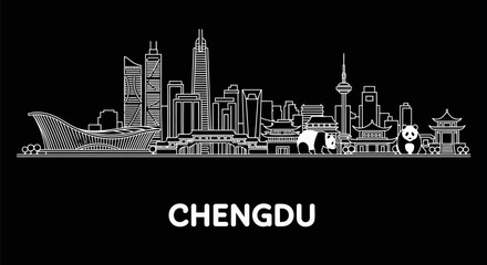 Fototapeta premium Chengdu Skyline China Cityscape Vector.