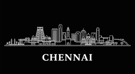 Fototapeta premium Chennai Skyline Vector with India, and Cityscape.