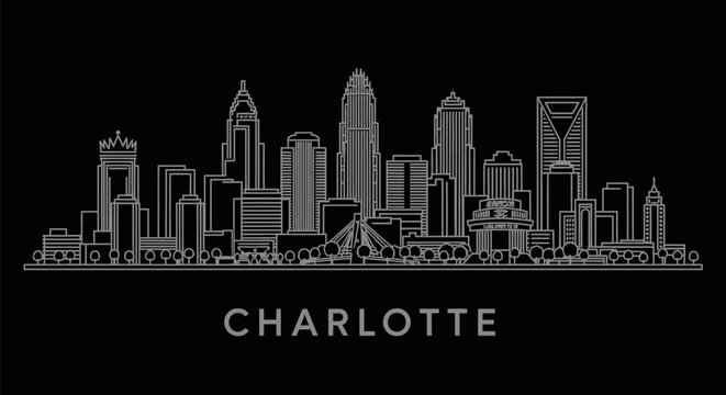 Charlotte Skyline Outline with Cityscape, and North Carolina.