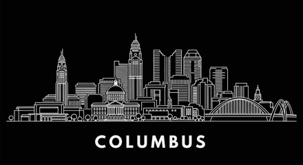 Columbus Skyline Ohio Cityscape White Line.