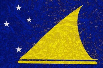 Flag of Tokelau depicted on a rough material like concrete or weathered plaster wall