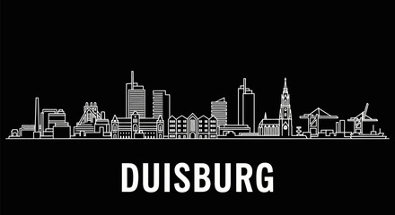 Duisburg skyline with city silhouette, line art, and Germany.