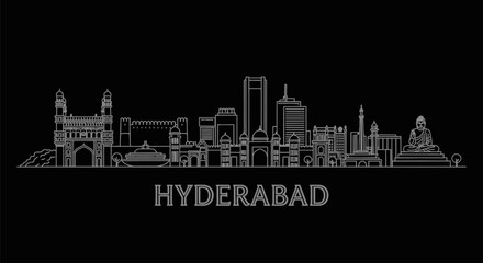 Fototapeta premium Hyderabad skyline vector with India, and architecture.