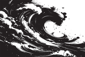 Powerful Monochrome Ocean Wave with Splashes and Grunge