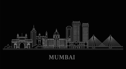 Fototapeta premium Mumbai Skyline Line Art Modern Cityscape.