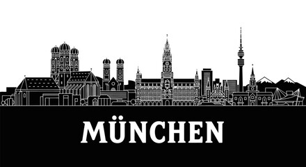 Naklejka premium München (Munich) Germany City Skyline Vector Outline